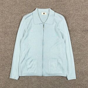 Vintage Light Blue Full Zip Lightweight Collared Cardigan Sweater Women’s M Y2K